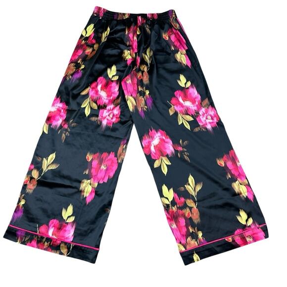 Torrid Floral Satin High Rise Wide Leg Pant Sz 00Tall Large Black Pink - Picture 5 of 9